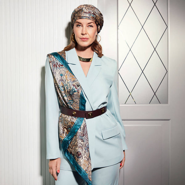 Matchende smuk silke turban og silketørklæde fra Christine Headwear i samarbejde med Bella Ballou