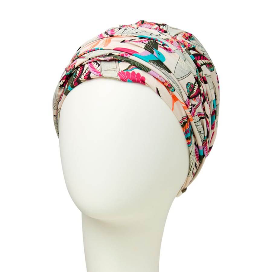 Sapphire Turban med smukt mønster og pandebånd der giver fylde.