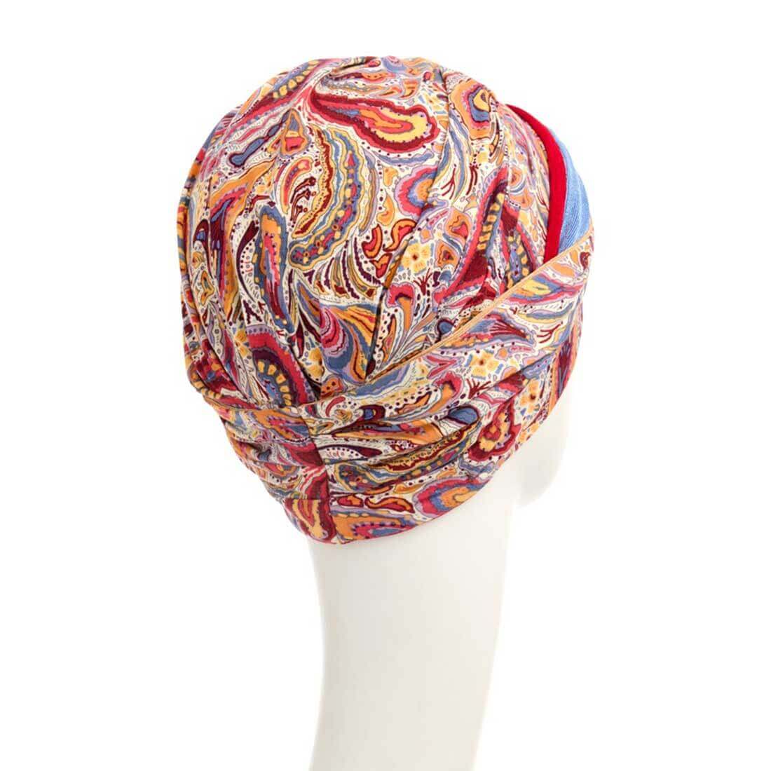 Hovedbeklædning Shakti Turban i mønstret Moroccan Paisley i gule, orange, blå og pink farver