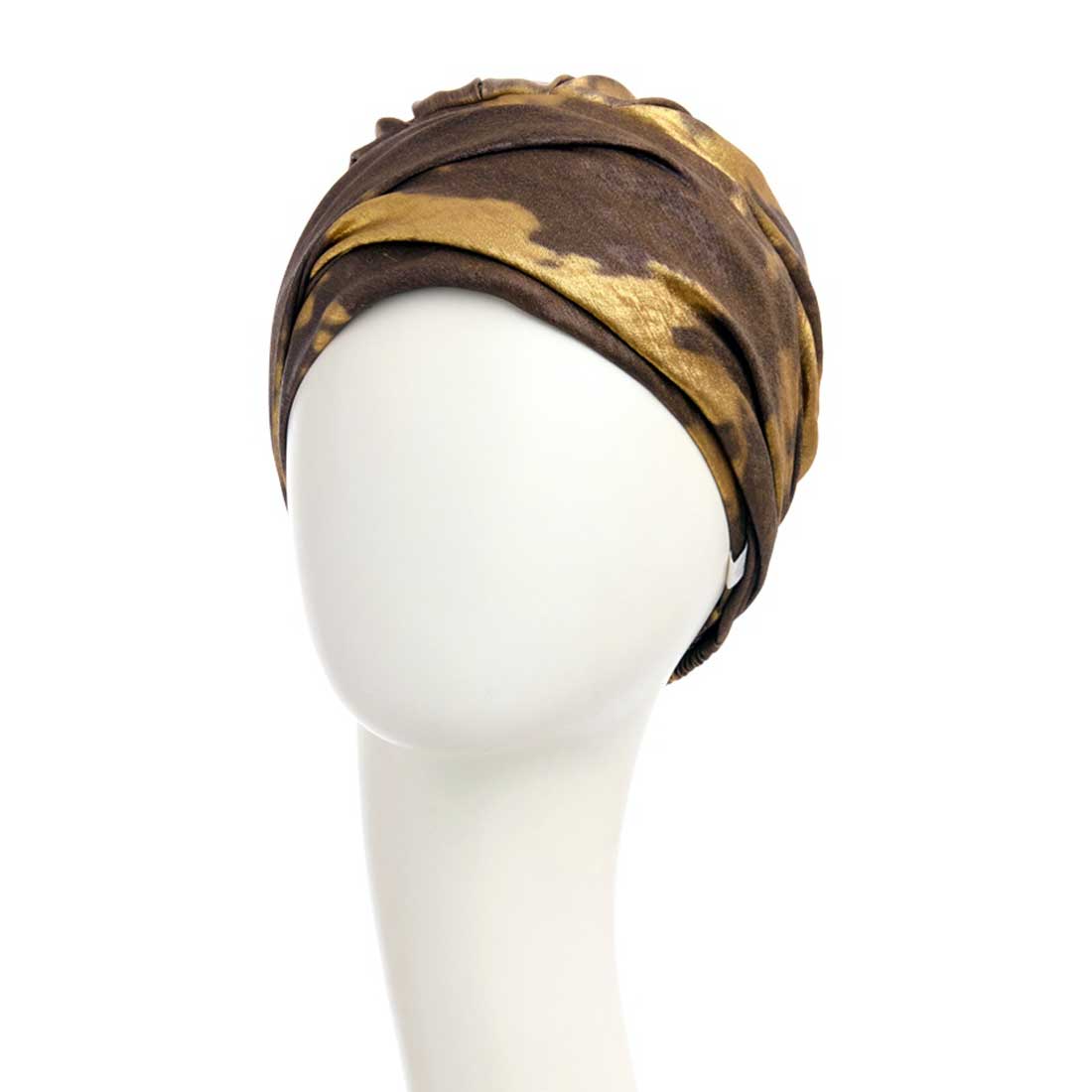 Smuk turban tørklæde i brun og guld
