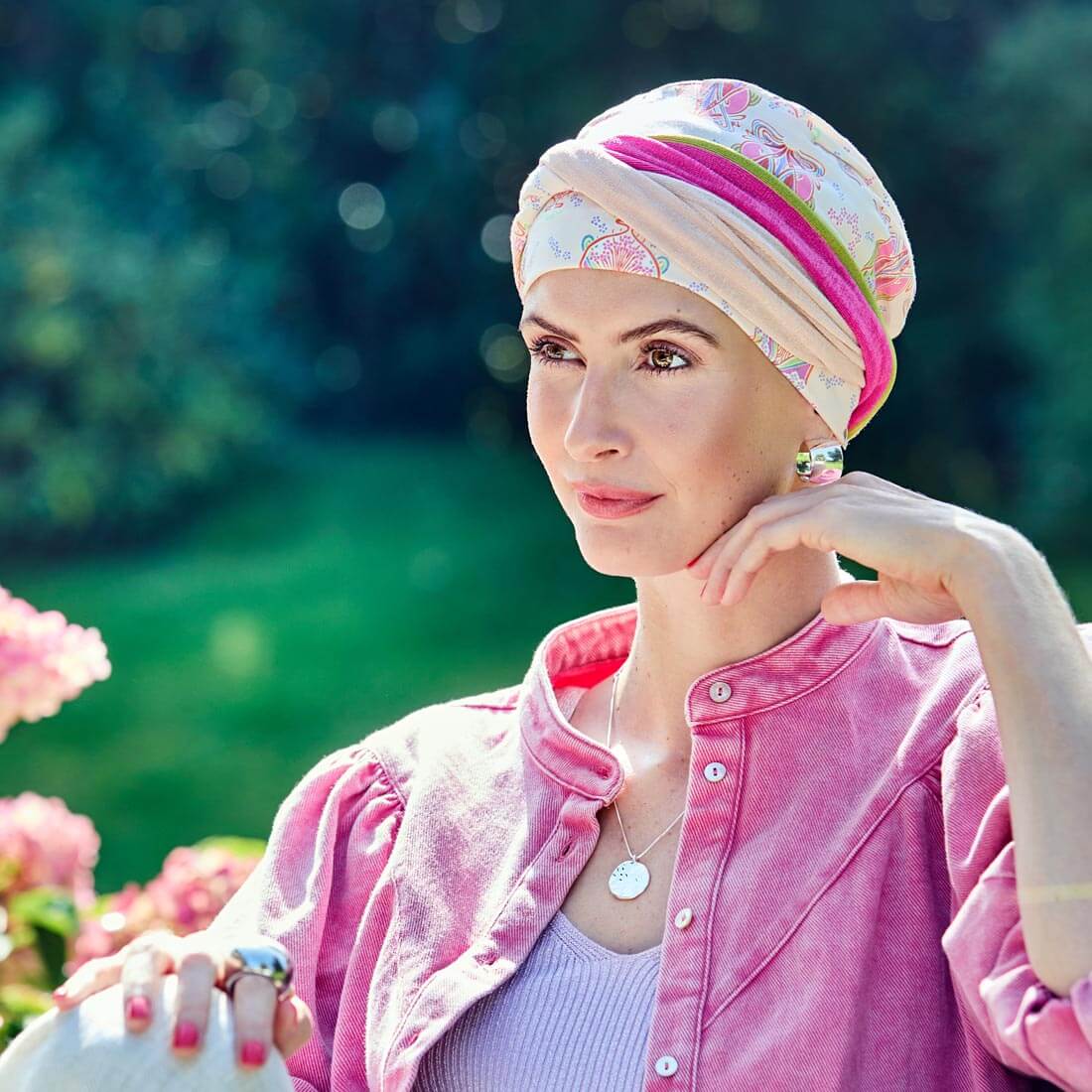 HocShakti Turban i friske forårsfarver med pink undertoner