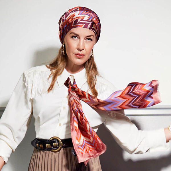 Smukt matchende silke turban og silketørklæde fra Christine Headwear i samarbejde med Bella Ballou