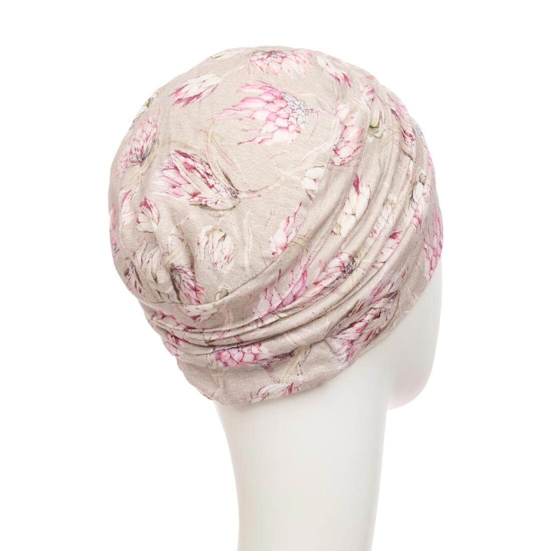 Turban hue med flotte lyserøde blomster