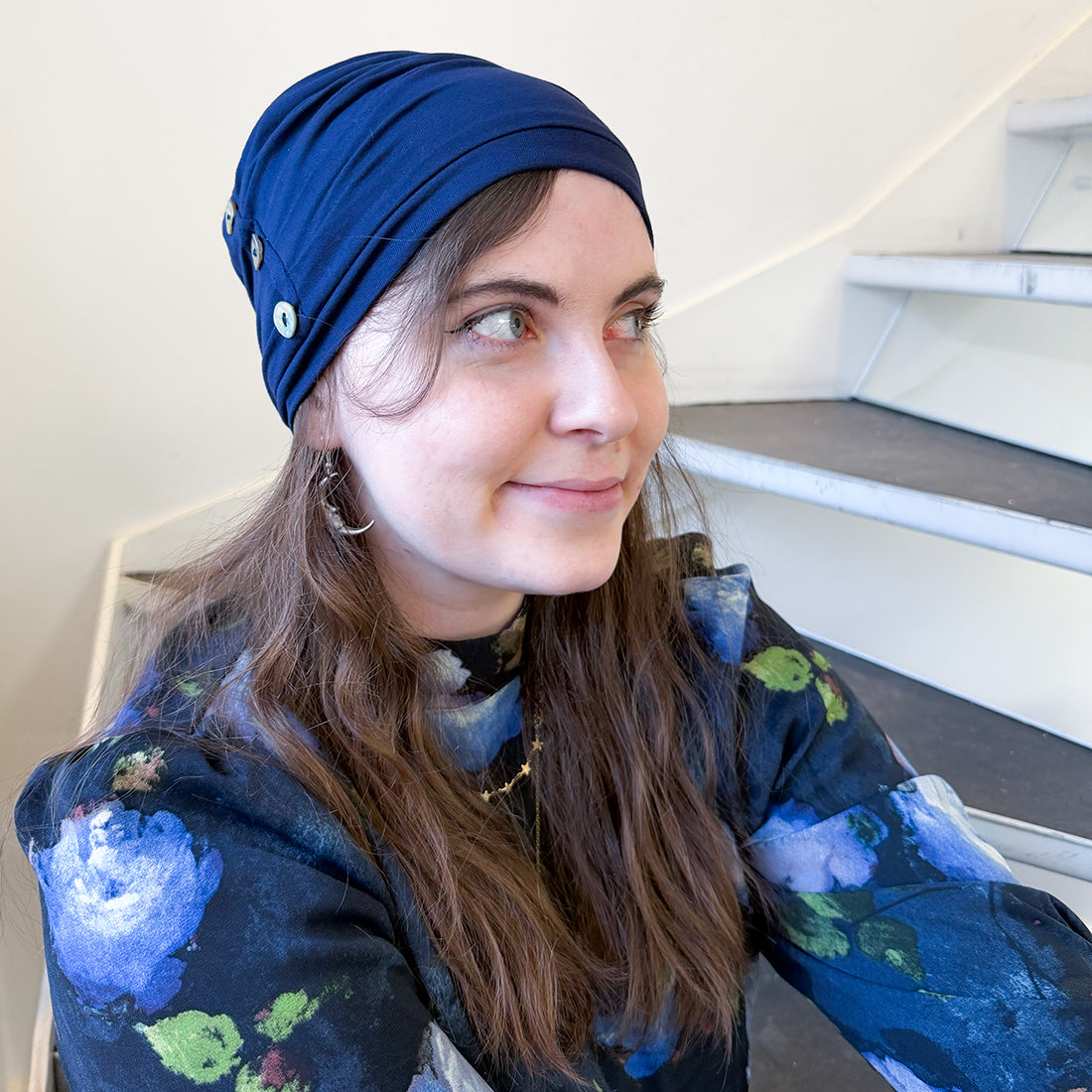 Button Turban - Navy Blue