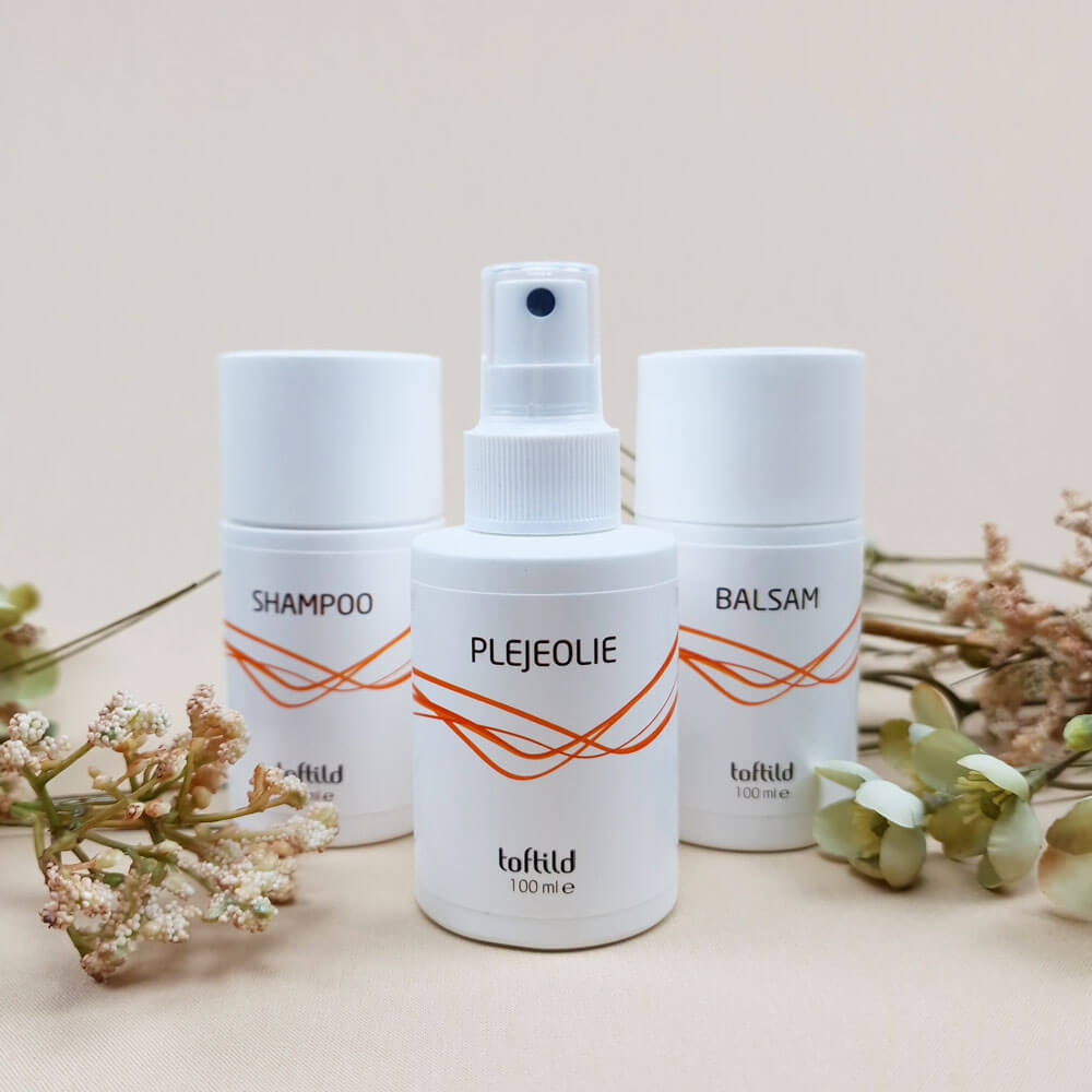 Rejsesæt i 100 ml - til fiberhår med shampoo, balsam og hårolie