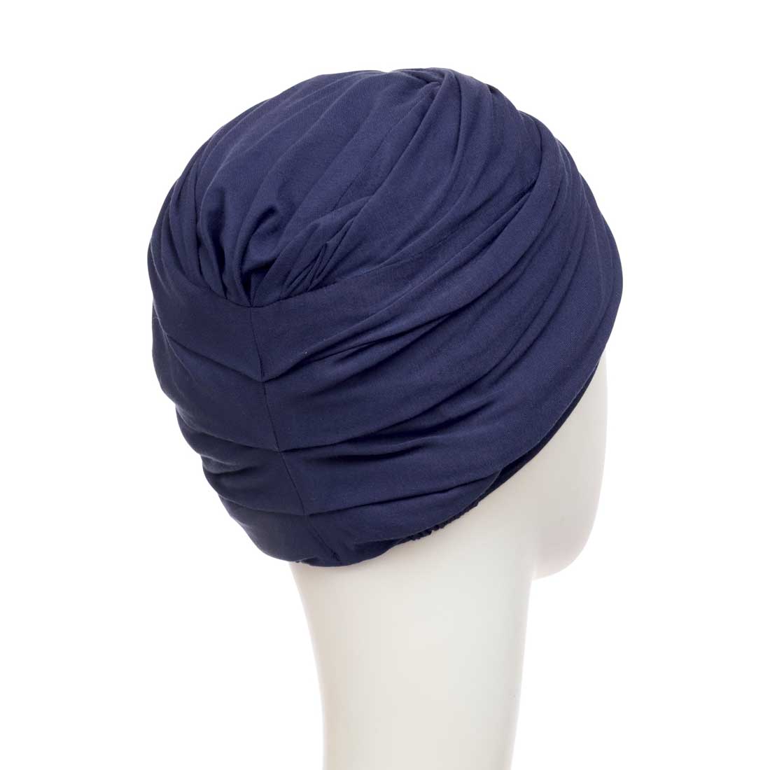 Blå turban hat med flotte draperinger for god fylde