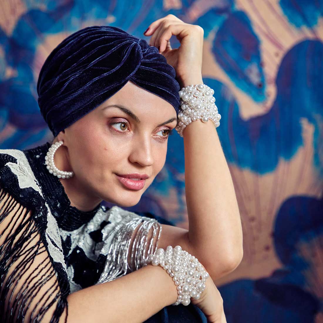 HocPearl Turban, Emerald Blue