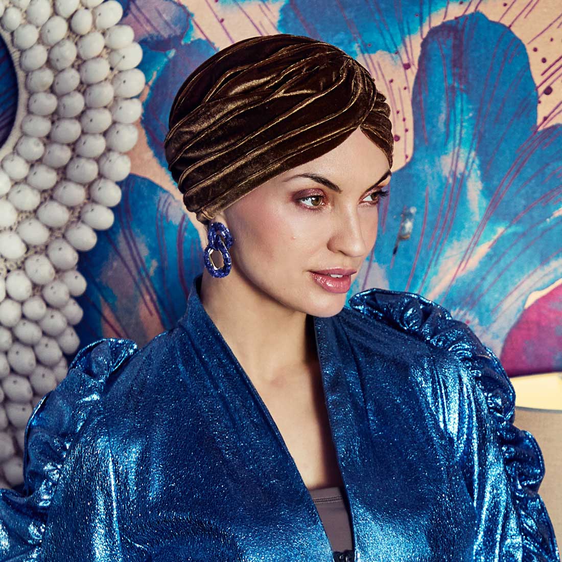 Glamourøs Pearl Turban i brun velour