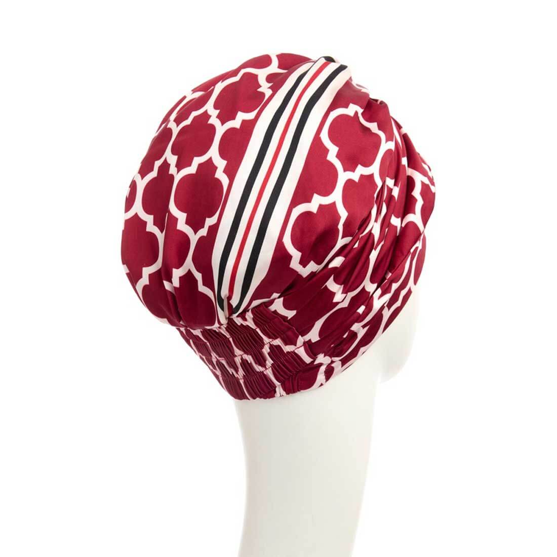 HocSapphire - Boho Turban, Moroccan Red i rødt og hvidt mønster