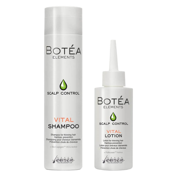 Shampoo og lotion fra mærket BOTÈA, der bekæmper tidligt hårtab.