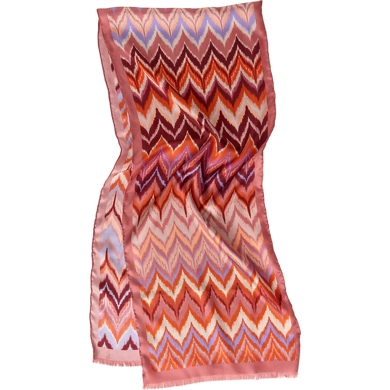 Smukt silketørklæde fra Christine Headwear og Bella Ballou i friske rødelige og lilla farver