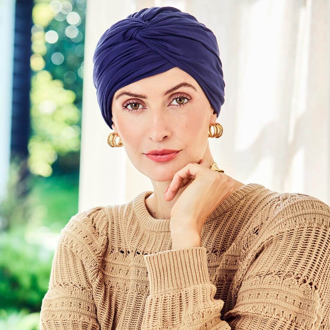 Turban hue fra Christine Headwear i mørkeblå