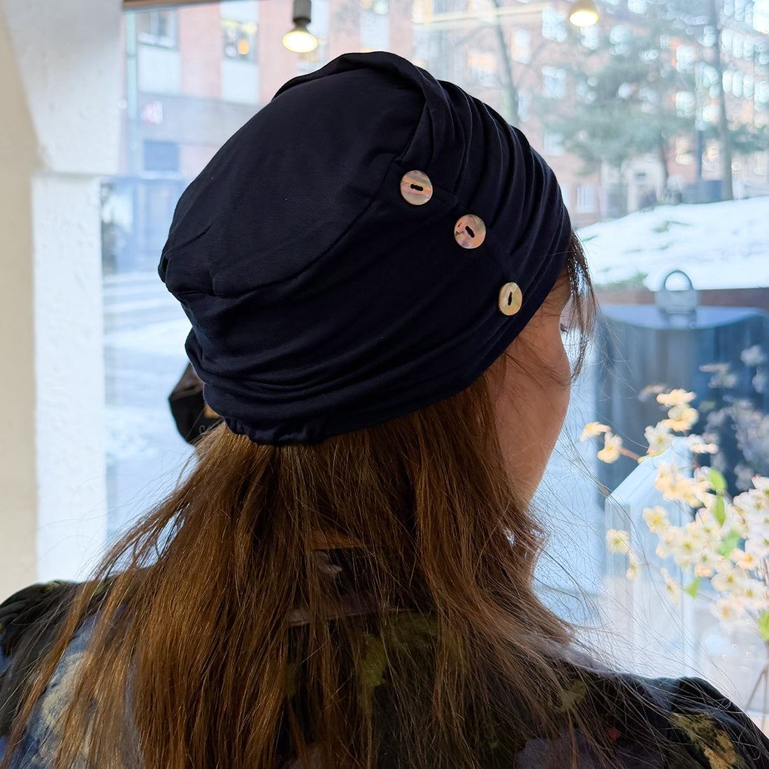 Button Turban - Navy Blue