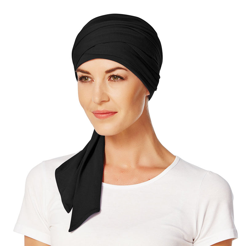 Mantra Scarf turban med bindebånd, der giver uendelige mængder af stylingmuligheder.