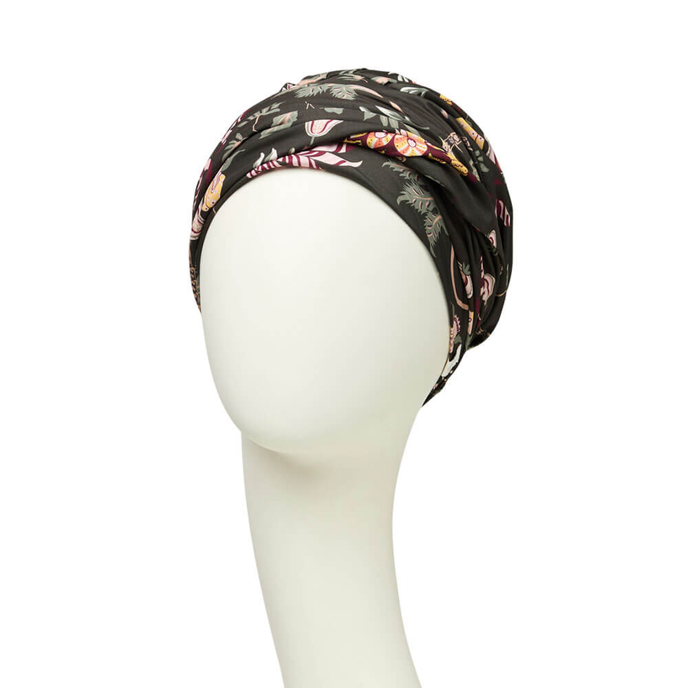 Sapphire Turban med smukt mønster og pandebånd der giver fylde.